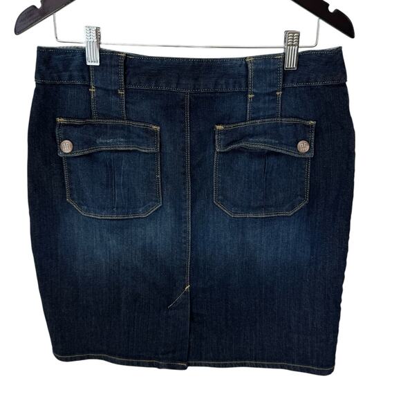 TOMMY HILFIGER Jean Skirt Womens 8 Dark Wash Denim Mini Pencil Patch Pockets - Picture 2 of 7